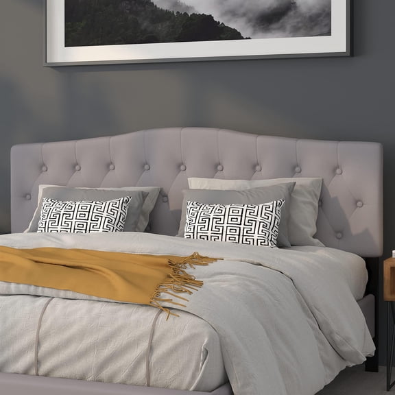 Afuera Living Contemporary Tufted King Panel Headboard in Light Gray