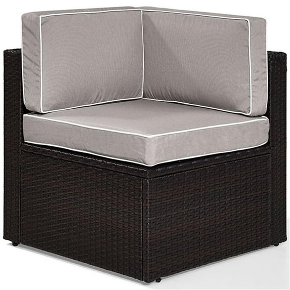 Afuera Living Contemporary Wicker Corner Patio Chair in Brown and Gray