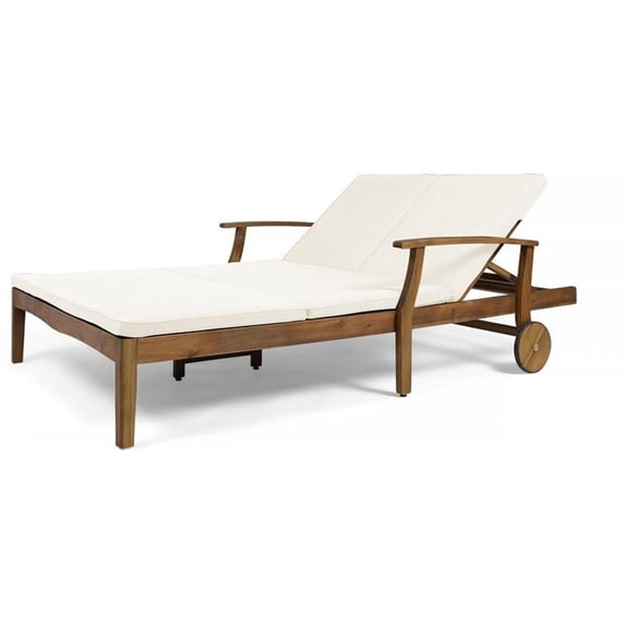 Afuera Living Double Lounge for Yard and Patio in Teak with Cream Cushions