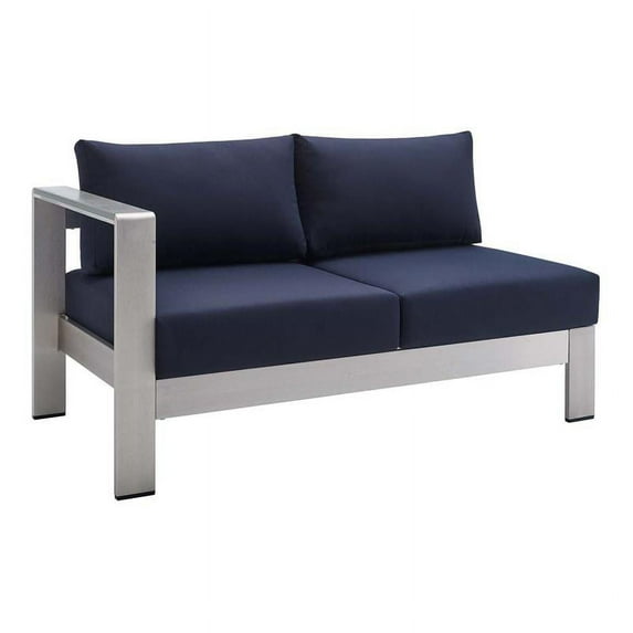 Afuera Living Fabric Outdoor Patio Left Arm Loveseat in Silver Navy