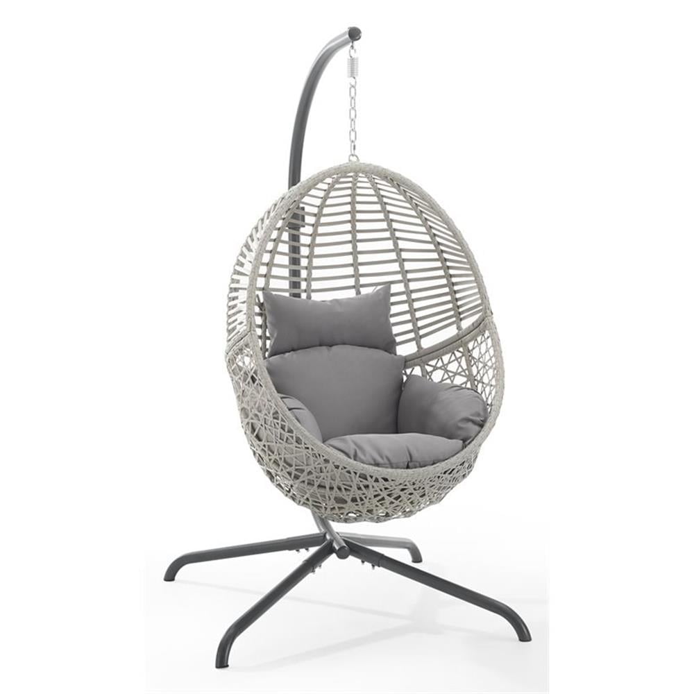 Gray Steel Wicker Hanging Egg Chair with Cushions