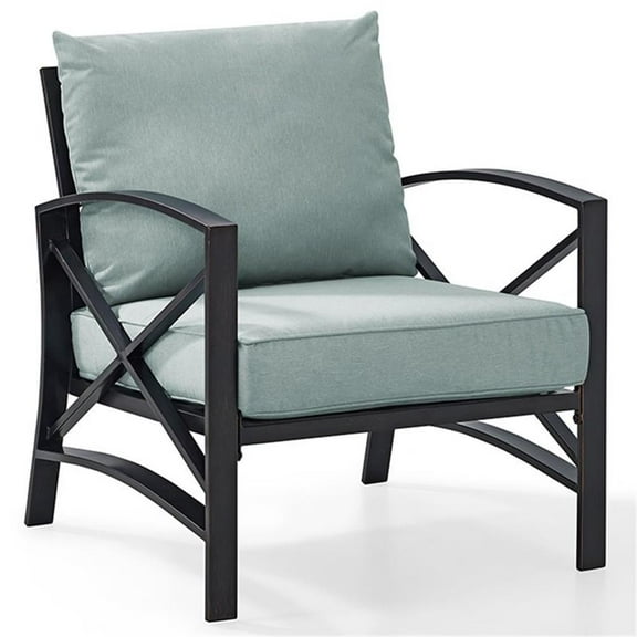Afuera Living Metal/Fabric Patio Arm Chair in Mist Green/Oil Rubbed Bronze