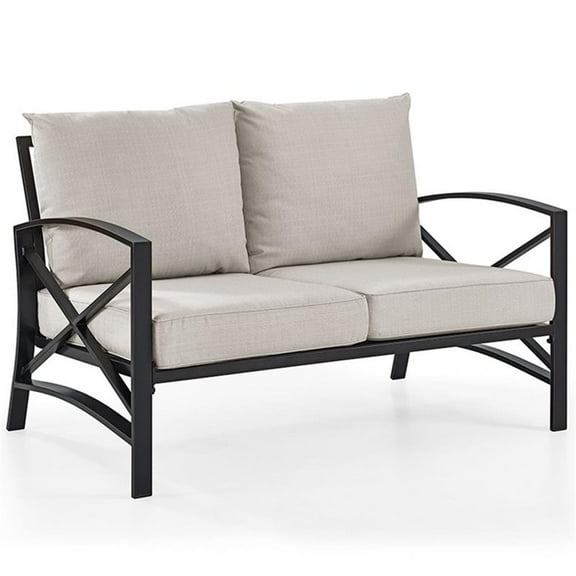 Afuera Living Metal/Fabric Patio Loveseat in Oatmeal/Oil Rubbed Bronze