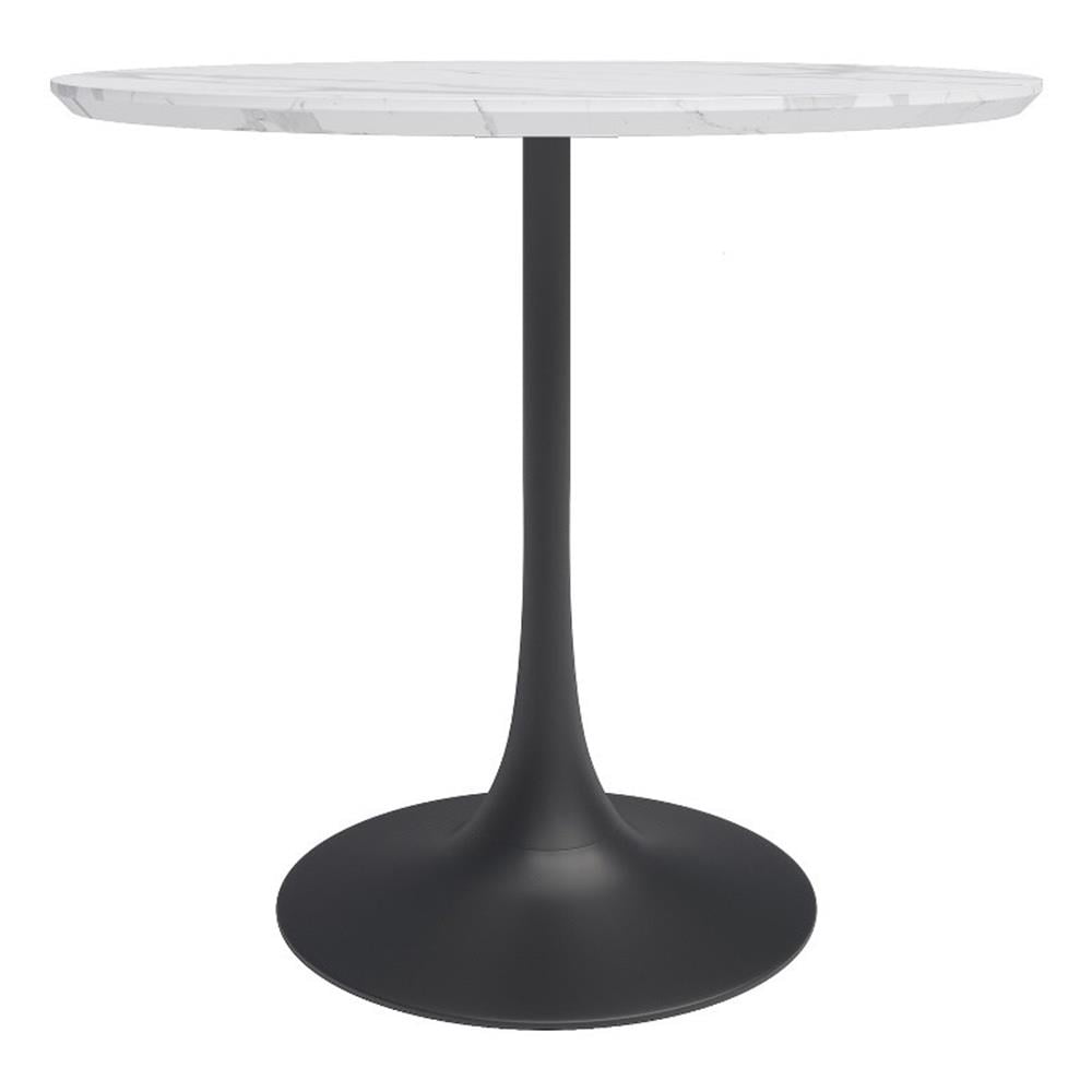 Afuera Living Mid-Century Steel 31.5" Cafe Table in White Marble & Black