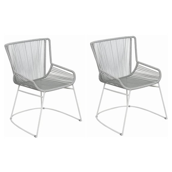 Afuera Living Modern 17" Metal Dining Arm Chairs in Light Gray (Set of 2)