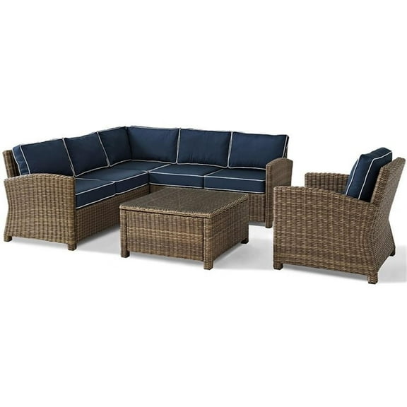 Afuera Living Modern 5 Piece Wicker Patio Sectional Set in Brown and Navy