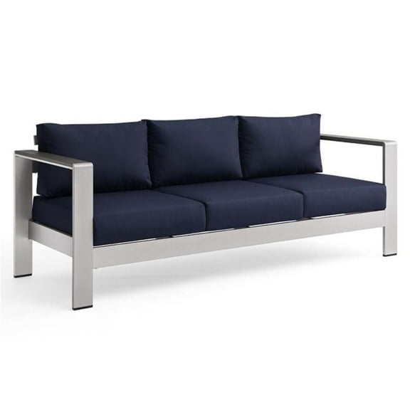 Afuera Living Modern Aluminum/Fabric Patio Sofa in Silver/Navy