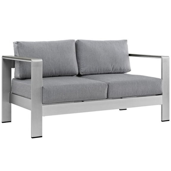 Afuera Living Modern Aluminum Outdoor Loveseat in Gray/Silver