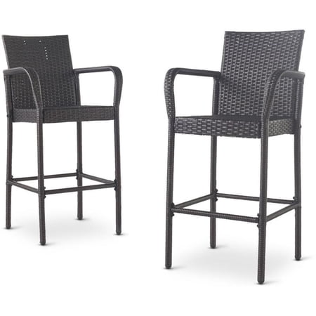 Afuera Living Modern / Contemporary Outdoor Gray Wicker Barstools (Set of 2)