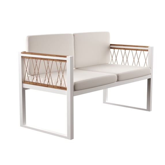 Afuera Living Modern Cushioned Outdoor Loveseat Settee in Natural / White