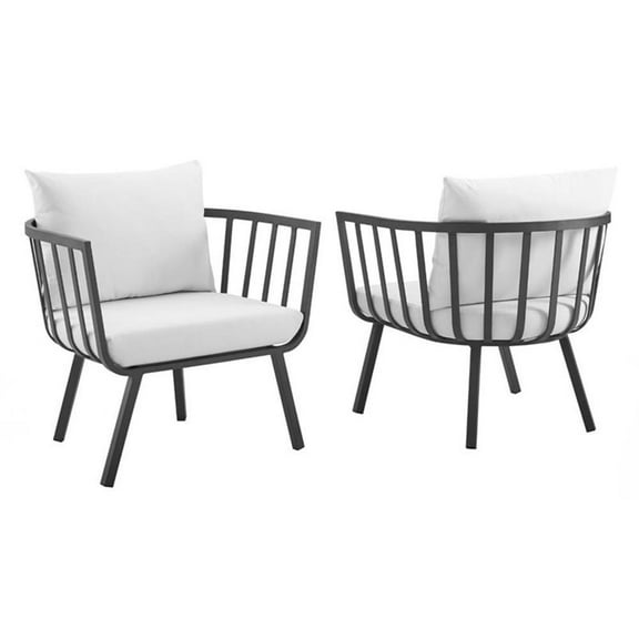 Afuera Living Modern Fabric Outdoor Armchair in Slate/White (Set of 2)