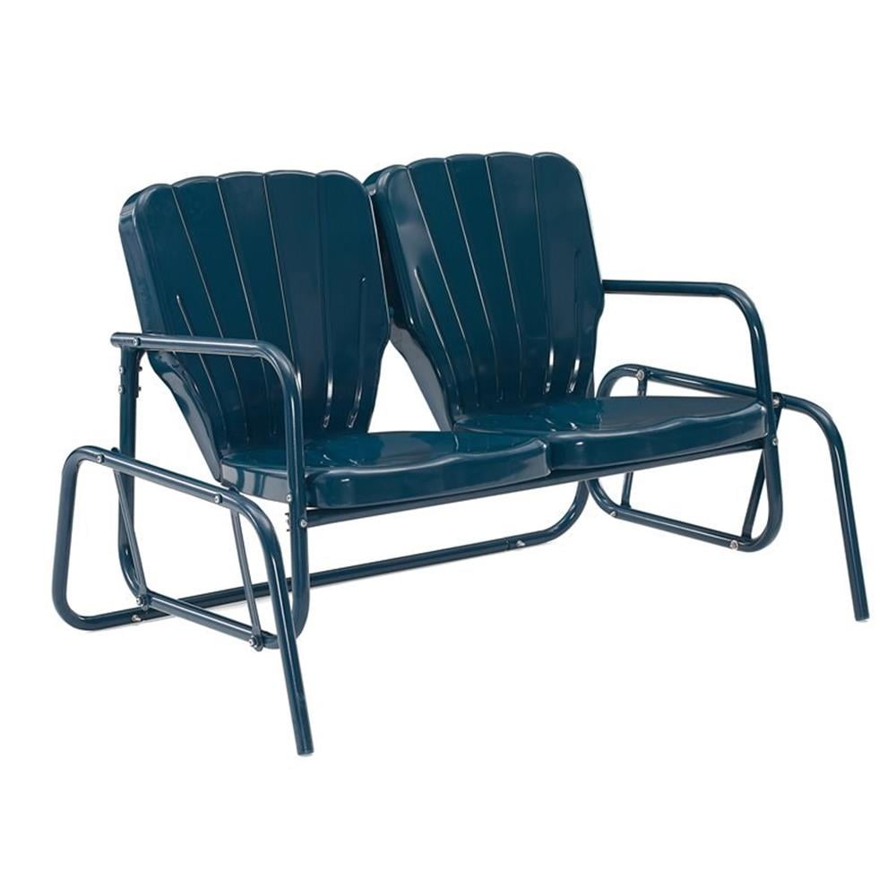 Navy Metal Two-Seat Outdoor Loveseat Glider
