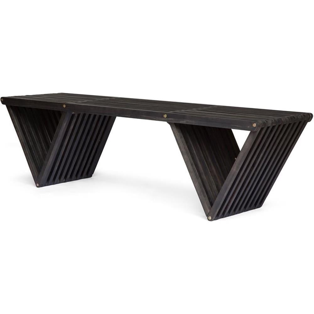 Dark Gray Acacia Wood Outdoor Bench with Slat Design