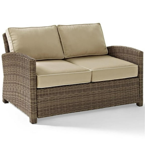 Afuera Living Modern Outdoor Wicker Patio Loveseat in Brown and Sand