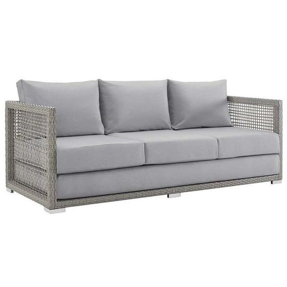 Afuera Living Modern Rattan & Fabric Outdoor Patio Sofa in Gray