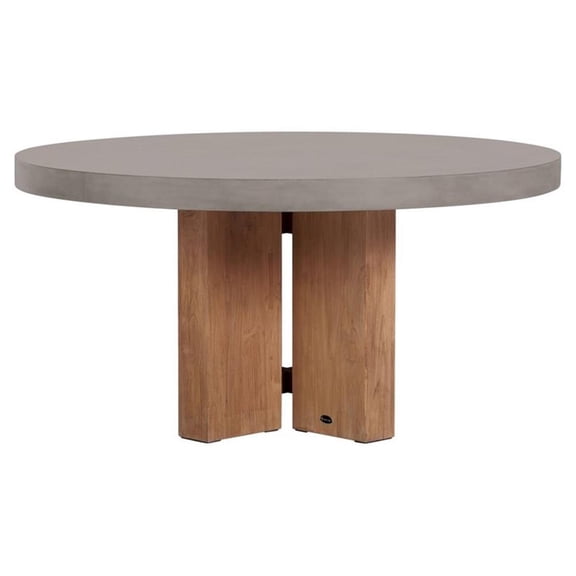 Afuera Living  Modern Teak Wood and Concrete Dining Table in Slate Gray