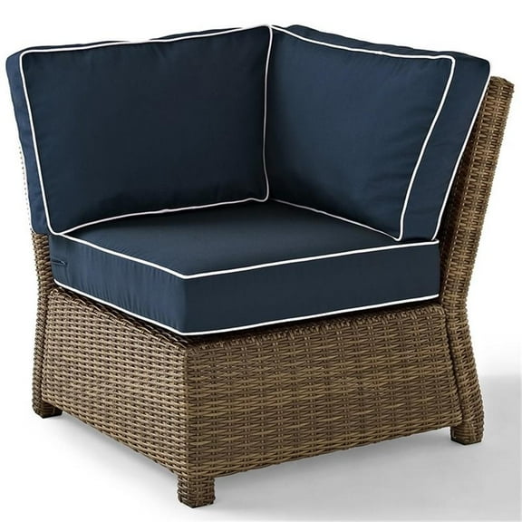 Afuera Living Modern Wicker Corner Patio Chair in Brown and Navy