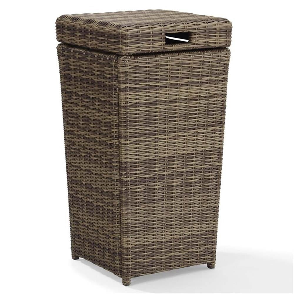 Afuera Living Modern Wicker Patio Trash Can in Weathered Brown