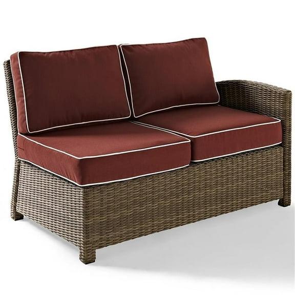 Afuera Living Modern Wicker Right Arm Patio Loveseat in Brown and Sangria