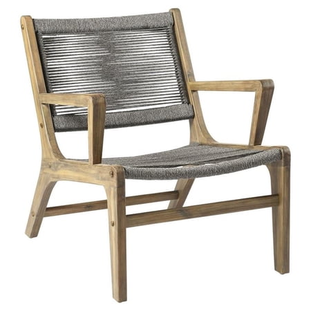 Afuera Living Modern Wood Lounge Chair in Mixed Gray Rope