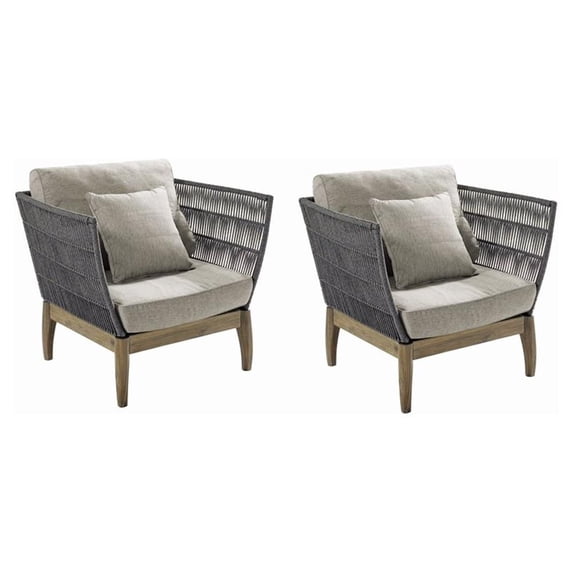 Afuera Living Modern Wood Lounge Chairs in Mixed Gray Rope (Set of 2)