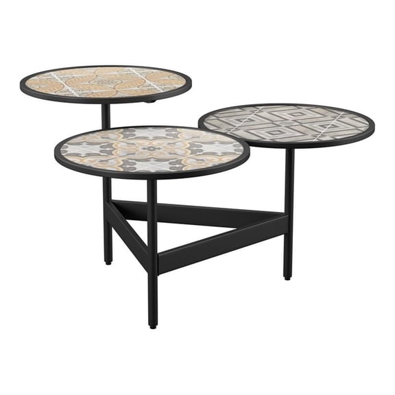 Afuera Living Outdoor 3-Tier Cocktail Table with Multi-Color Tile in Black