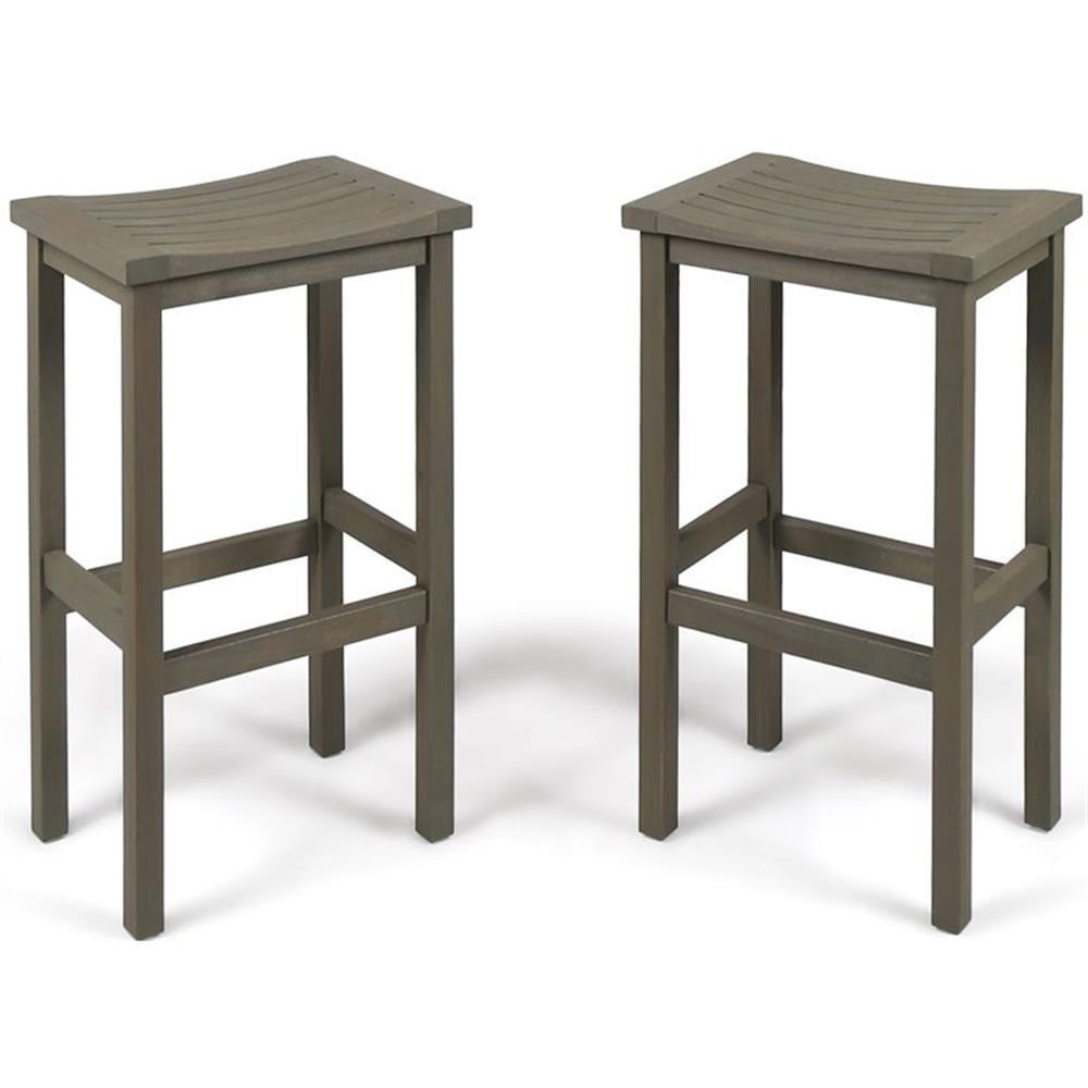 Cassie 30" Grey Acacia Wood Outdoor Barstools, Set of 2
