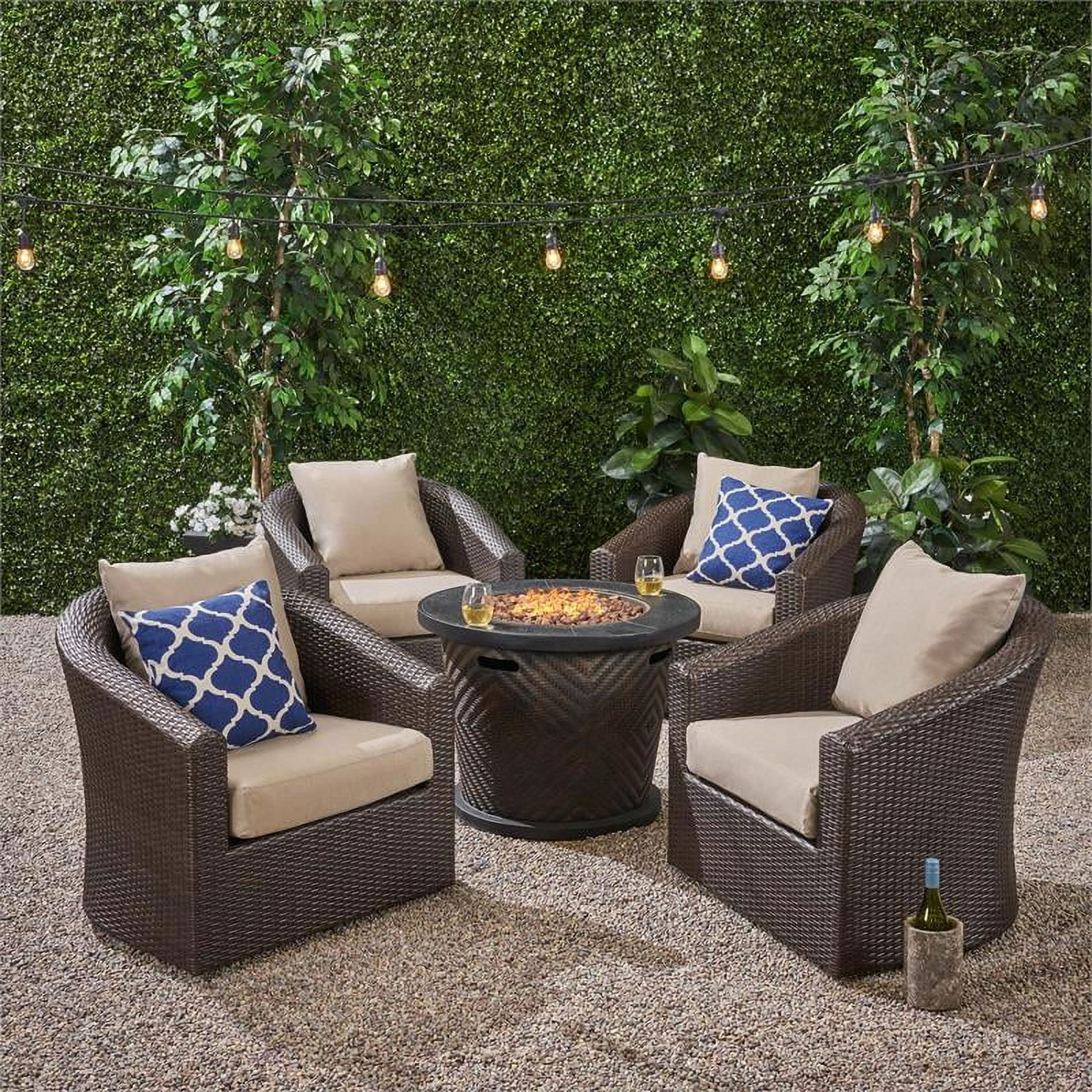 Afuera Living Outdoor 4 Pc Swivel Chair Set with Fire Pit Brown