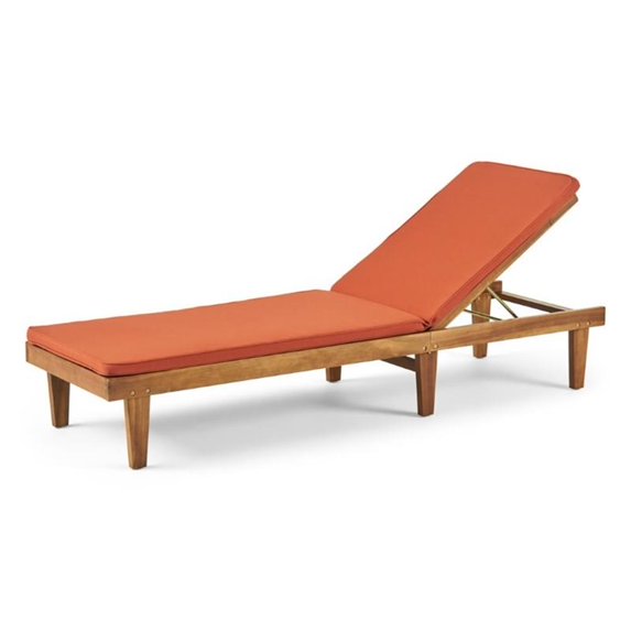 Afuera Living Outdoor Acacia Wood Chaise Lounge in Teak and Orange