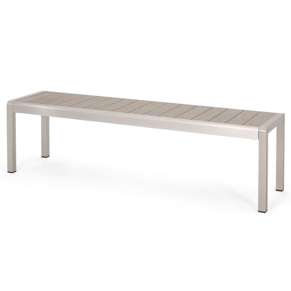 Modern Natural and Silver Aluminum Outdoor Dining Bench