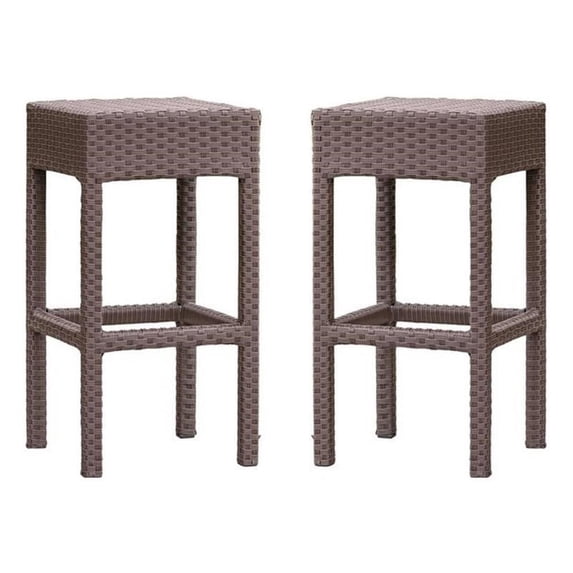 Afuera Living Outdoor Brown Wicker Backless Bar Stool (Set of 2)