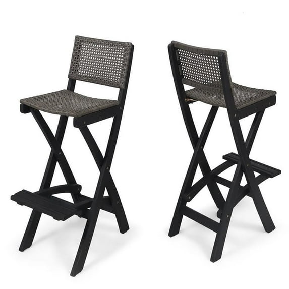 Afuera Living Outdoor Folding Acacia Wood Barstool in Dark Gray (Set of 2)