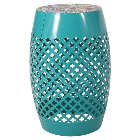 Afuera Living Outdoor Lace Cut Metal Side Table with Tile Top in Blue