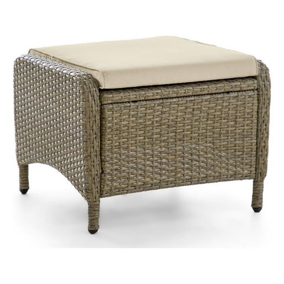 Afuera Living Outdoor Patio Aluminum Polyrattan Ottoman in Beige