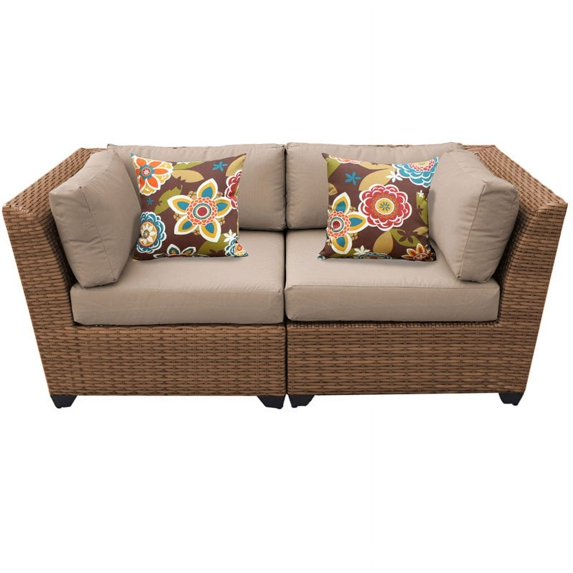 Afuera Living Outdoor Patio Wicker Loveseat in Wheat