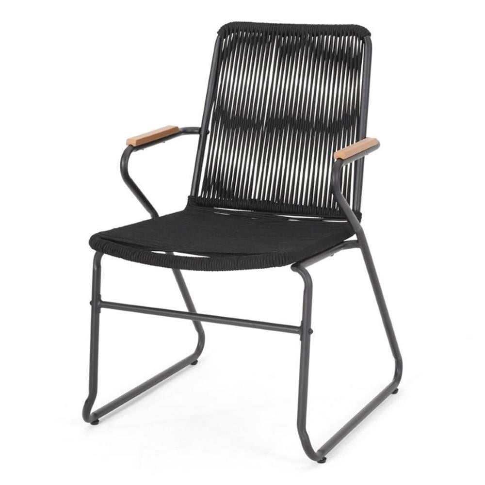 Modern Black Rope Weave Club Chairs with Iron Frame, Set of 2