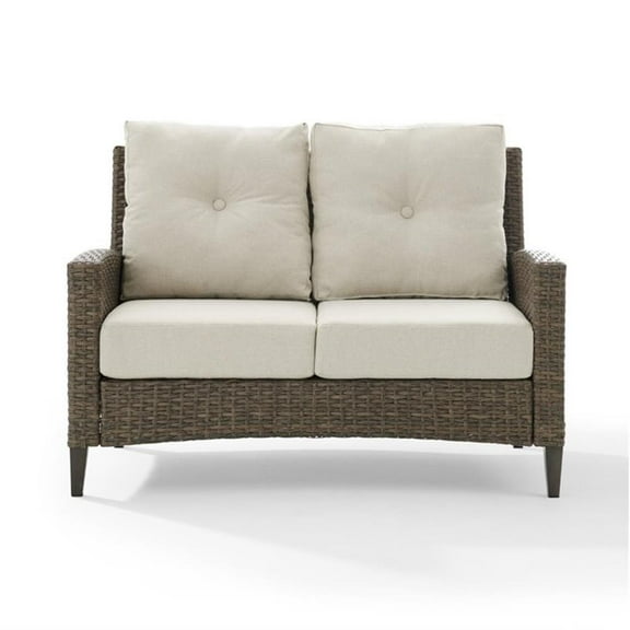 Afuera Living Outdoor Wicker High Back Loveseat in Beige