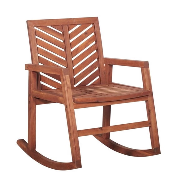 Afuera Living Outdoor Wood Patio Chevron Rocker in Brown Finish
