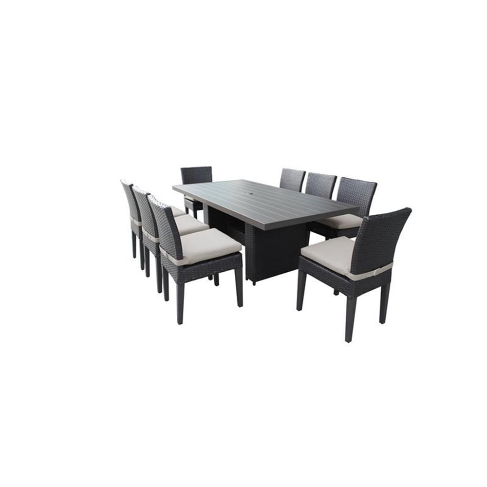 Afuera Living Patio Dining Table with 8 Armless Chairs in Beige