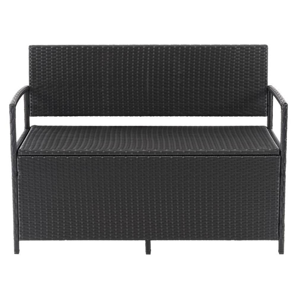 Black Powder-Coated Steel and Resin Wicker Patio Storage Bench