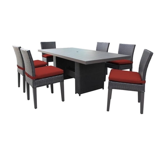 Afuera Living Rectangular Patio Dining Table with 6 Armless Chairs in Terracotta
