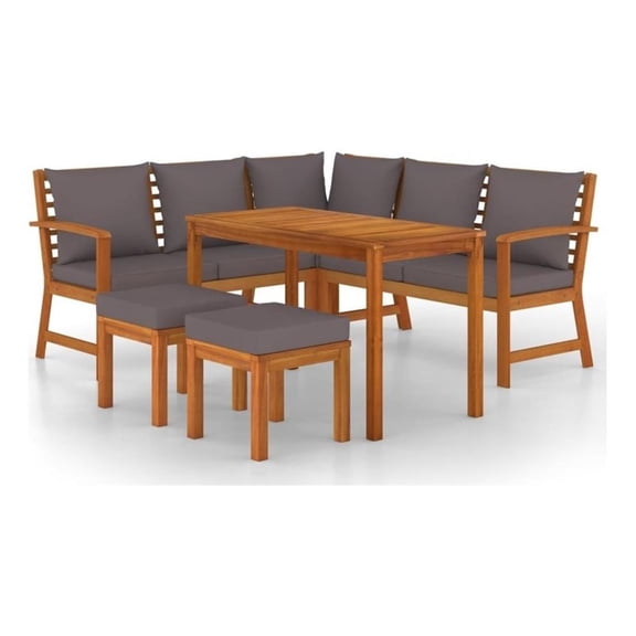 Afuera Living Solid Acacia Wood 6 Piece Modular Patio Dining Set in Brown