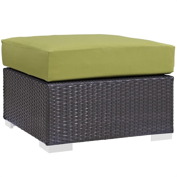 Afuera Living Square Rattan Patio Ottoman in Espresso/Peridot