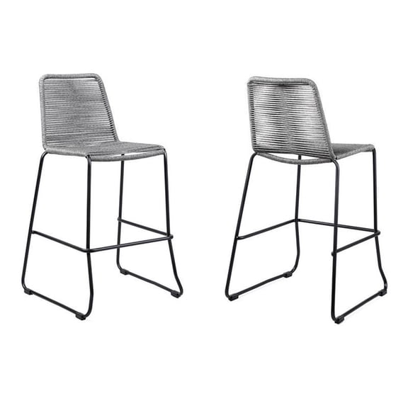 Afuera Living Steel Frame 26" Outdoor Counter Stool - Gray Rope/Black (Set of 2)