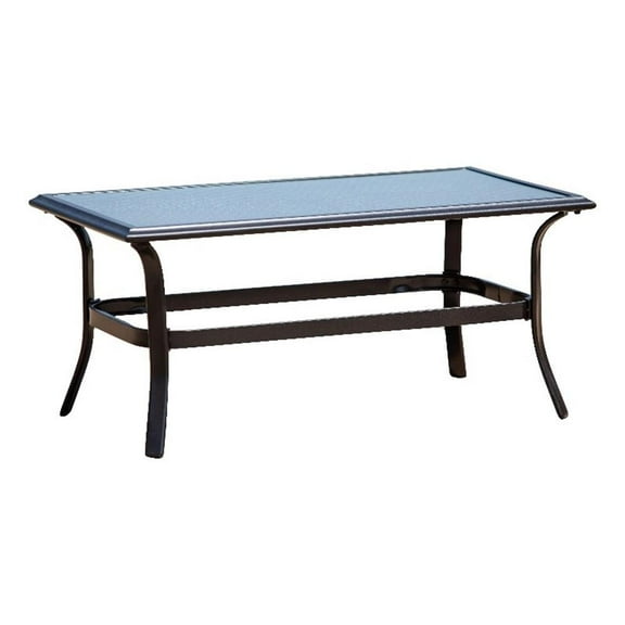 Afuera Living Steel Rectangle Patio Coffee Table in Black with Tempered Glass