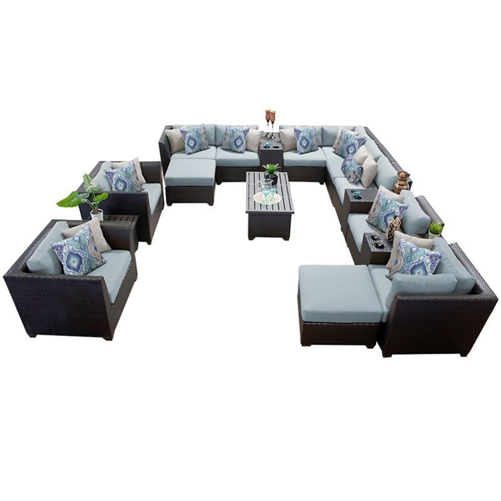 Spa Blue 17-Piece Wicker Outdoor Sectional Set with Storage