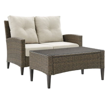 Afuera Living Transitional 2 Piece Outdoor Wicker Conversation Set in Oatmeal