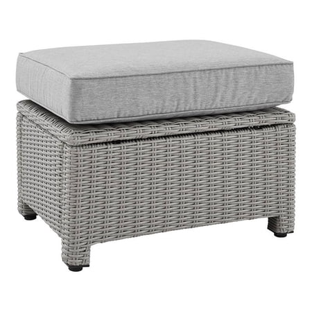 Afuera Living Transitional 25" Fabric and Wicker Outdoor Ottoman in Gray