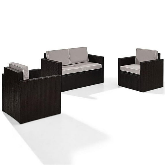 Afuera Living Transitional 3 Piece Wicker Patio Sofa Set in Brown and Gray