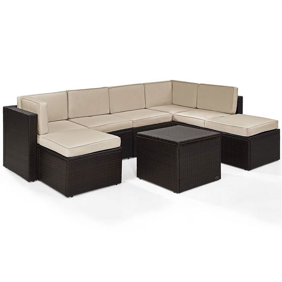 Afuera Living Transitional 8 Piece Wicker Patio Sectional Set in Brown and Sand